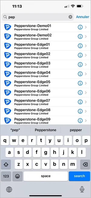 Entrez le nom du serveur du courtier (par ex. Pepperstone-Edge01) dans la barre de recherche et sélectionnez le bon résultat.