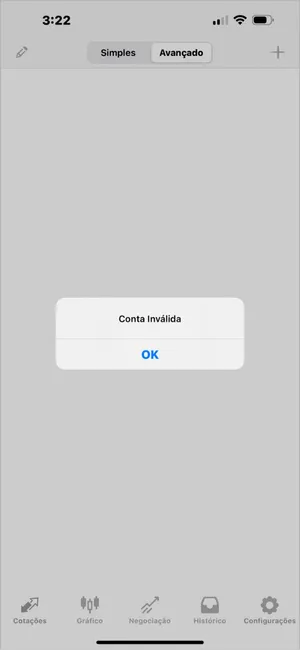 O MT4 iOS exibe Conta Inválida, geralmente devido a senha incorreta ou seleção errada do servidor.