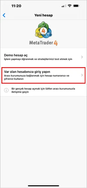 Aracı kurum bilgilerinizle giriş yapmak için Var olan hesabınıza giriş yapın seçeneğini seçin.