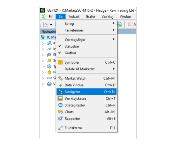 Klik på 'Se' i hovedmenuen, og vælg derefter 'Navigator' for at åbne Navigator-panelet.