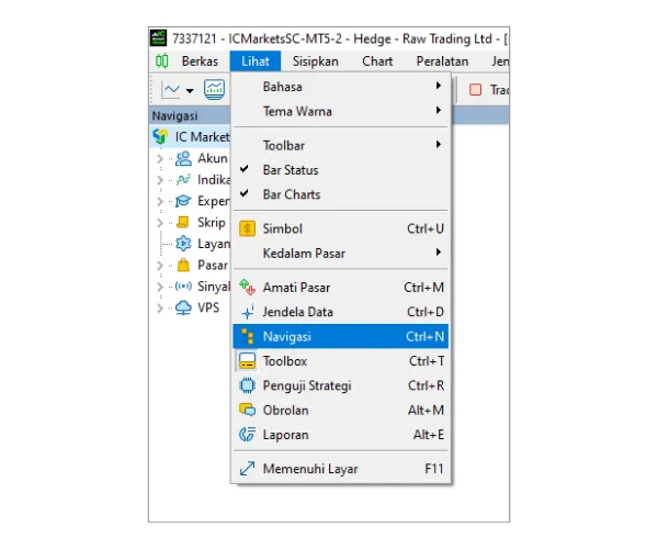 Klik 'Lihat' di menu utama, lalu pilih 'Navigasi' untuk membuka panel Navigasi.