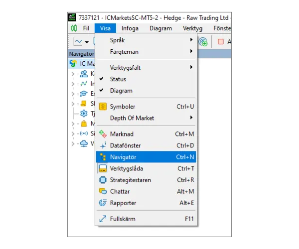 Klicka på 'Visa' i huvudmenyn och välj sedan 'Navigatör' för att öppna panelen.