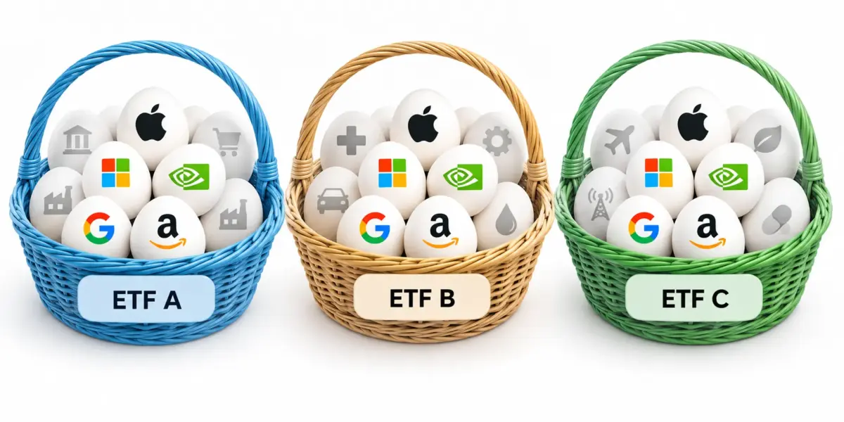 Drei Anlagekörbe enthalten teilweise dieselben Aktien. Auch bei mehreren ETFs sind deshalb Überschneidungen der Positionen und Konzentrationsrisiken möglich.